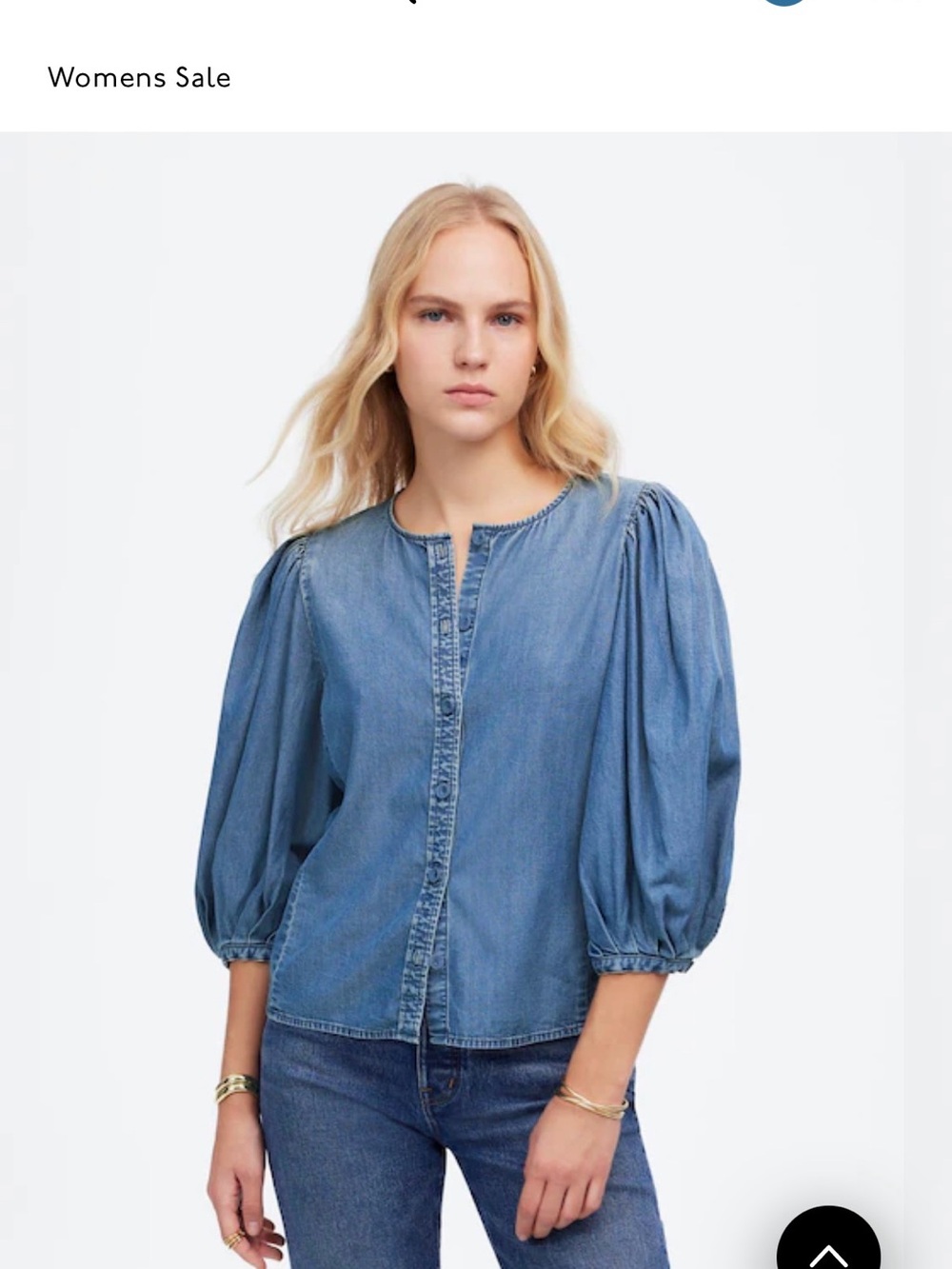 Madewell Blue Denim Puff-Sleeve Blouse